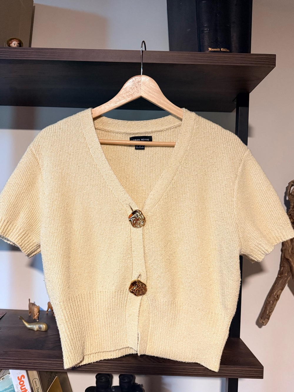 Cropped Butter Cream Knit Button-Front Sweater